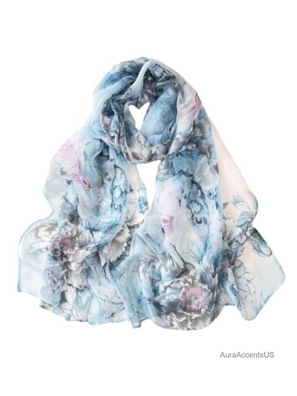 Women's Polyester Silk Feeling Floral Sheer Scarf Lightweight Breathable